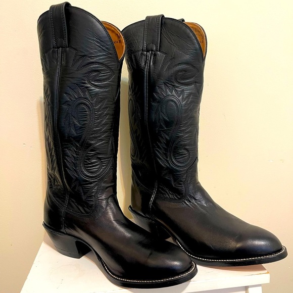 NWT Alberta Boot Black Kangaroo Leather Cowboy Boots Western Boots Women Size 11 - Picture 1 of 10